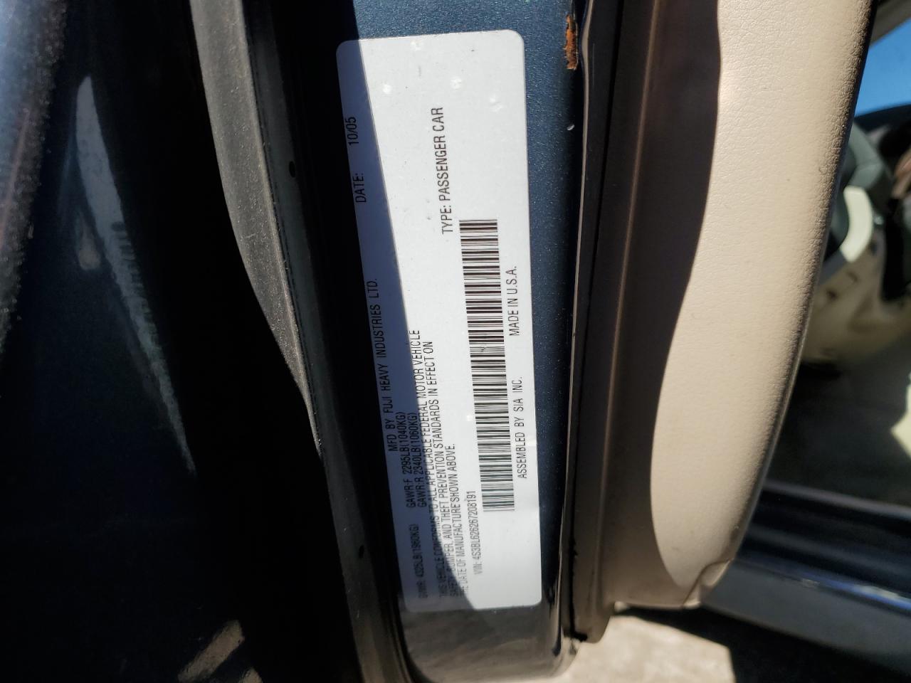 2006 Subaru Legacy 2.5I Limited VIN: 4S3BL626267208191 Lot: 88122985