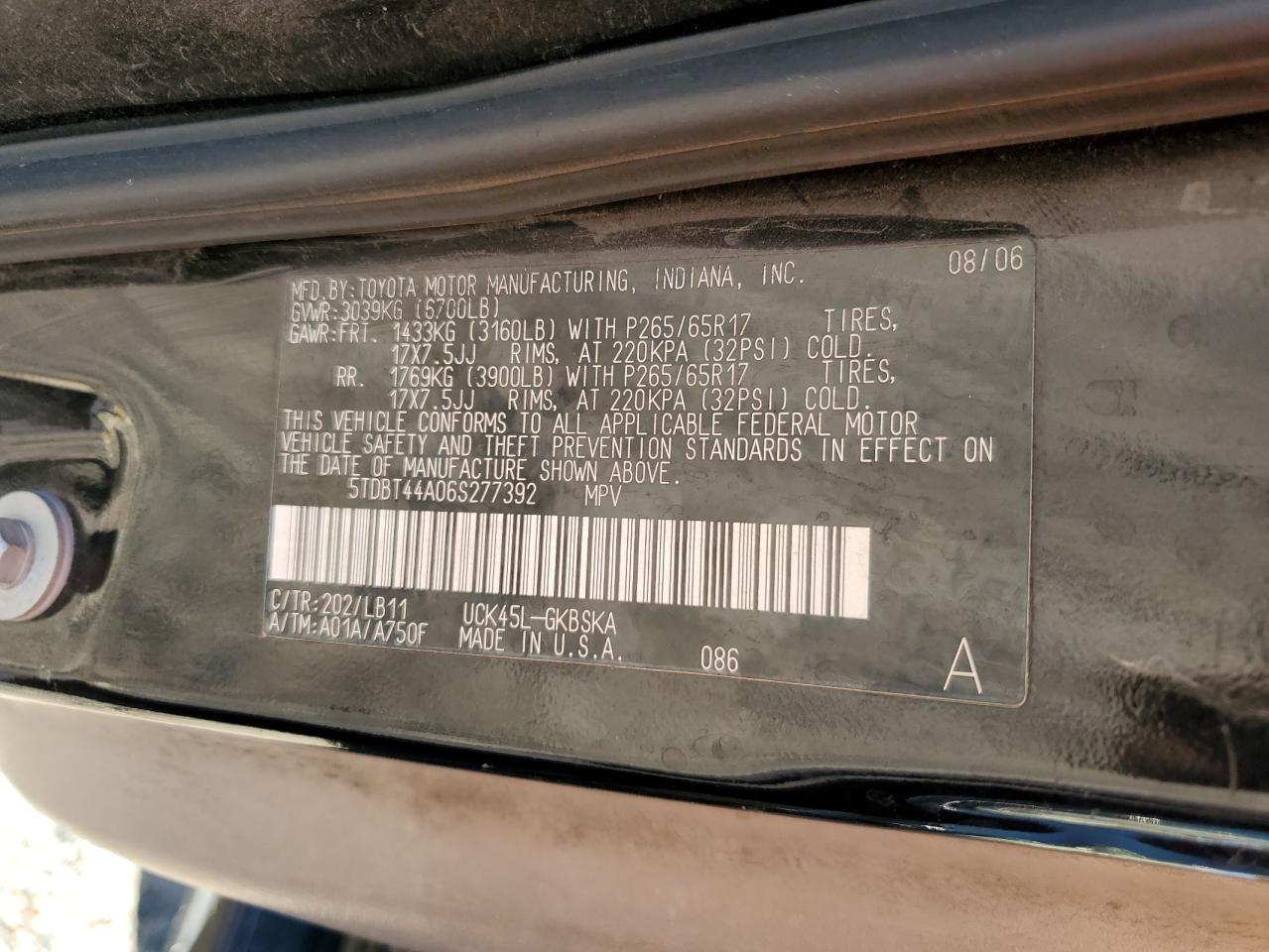 2006 Toyota Sequoia Sr5 VIN: 5TDBT44A06S27739 Lot: 41665525