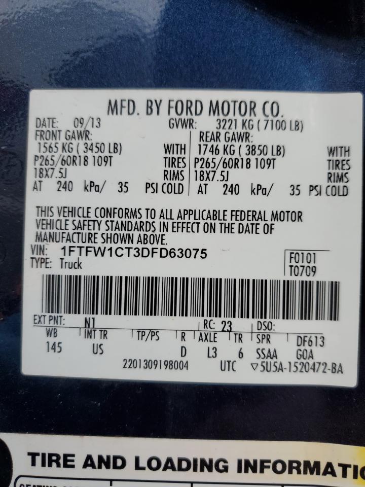 VIN 1FTFW1CT3DFD63075 2013 FORD F-150 no.13