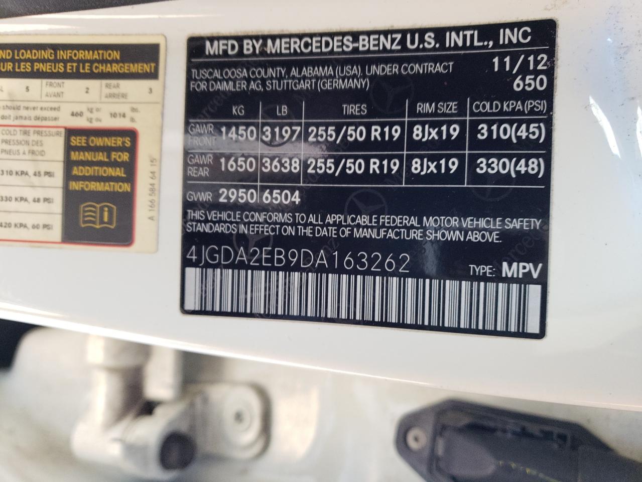 2013 Mercedes-Benz Ml 350 Bluetec VIN: 4JGDA2EB9DA163262 Lot: 88225905