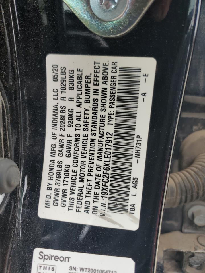 2020 Honda Civic Lx VIN: 19XFC2F6XLE017912 Lot: 87354064