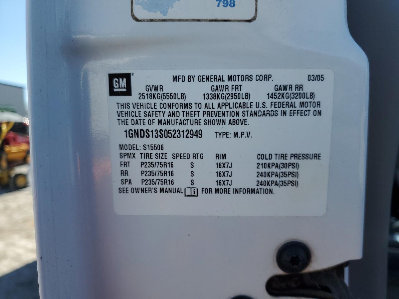 2005 Chevrolet Trailblazer Ls VIN: 1GNDS13S052312949 Lot: 87554025