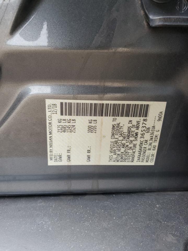 2019 Nissan Maxima S VIN: 1N4AA6AV0KC365378 Lot: 84621295