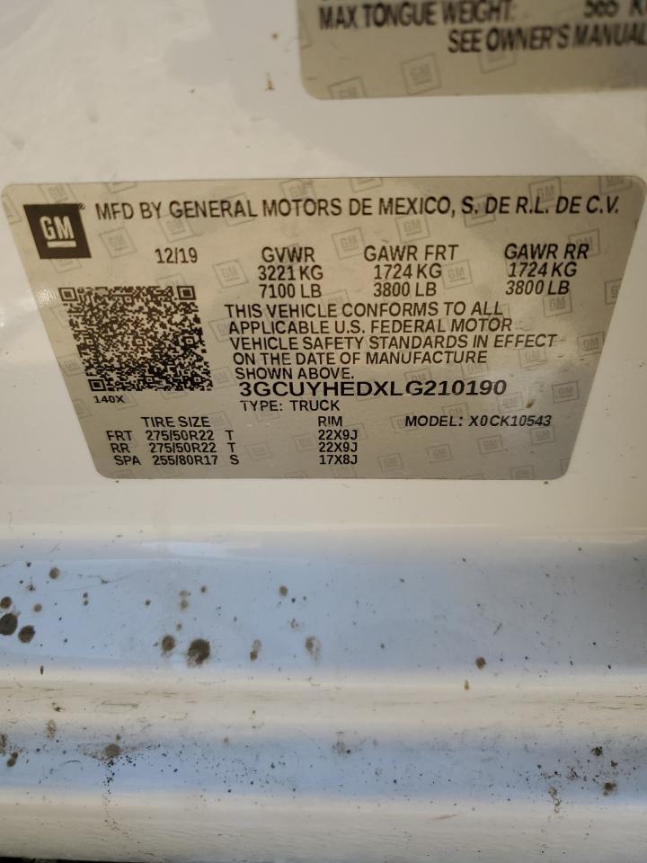 2020 Chevrolet Silverado K1500 High Country VIN: 3GCUYHEDXLG210190 Lot: 89202555