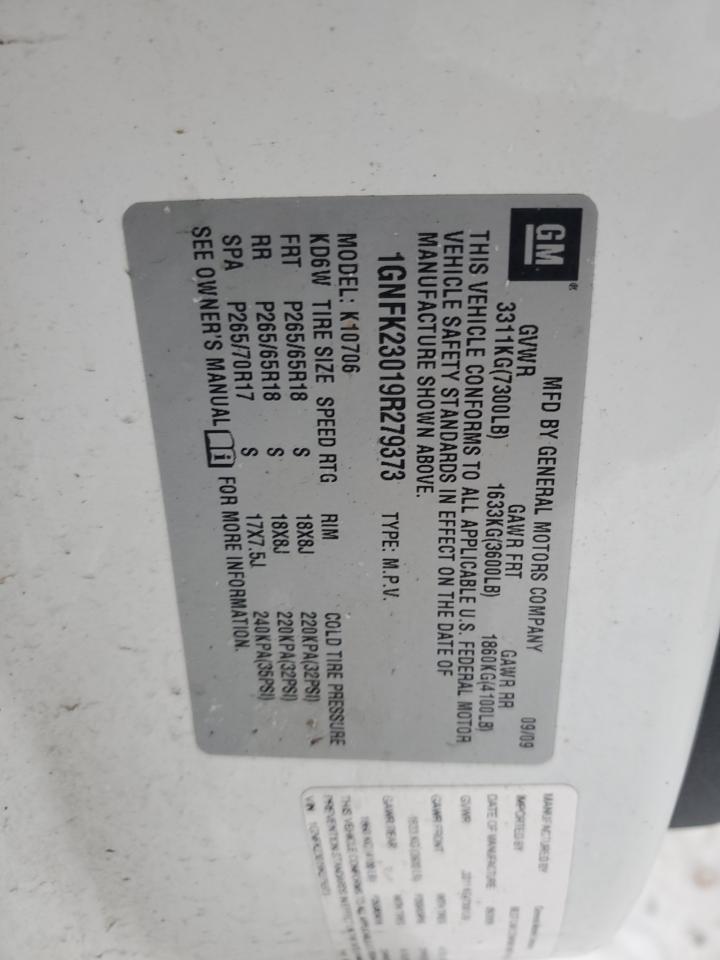 2009 Chevrolet Tahoe K1500 Lt VIN: 1GNFK23019R279373 Lot: 65961445