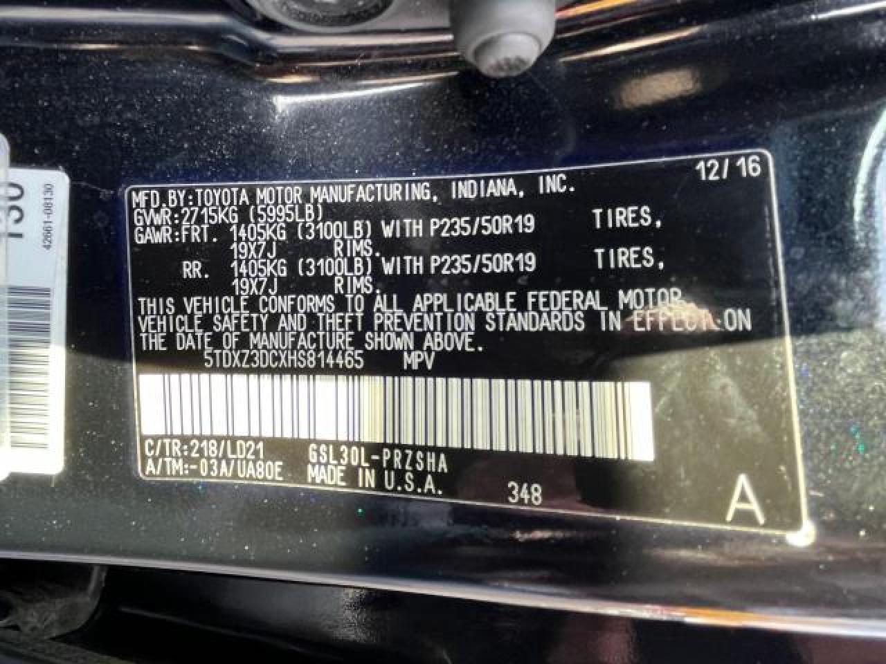 VIN 5TDXZ3DCXHS814465 2017 TOYOTA SIENNA no.10