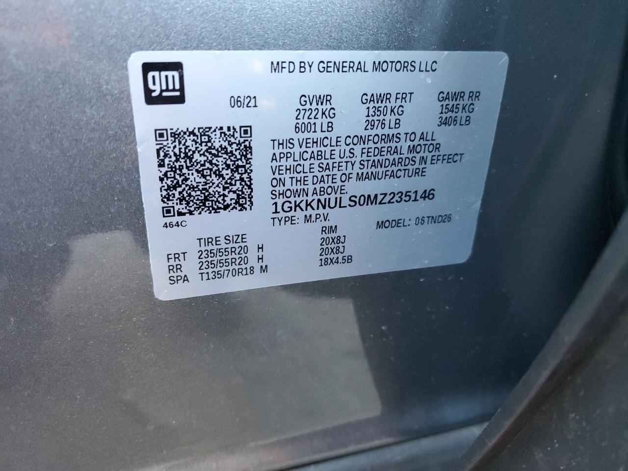 2021 GMC Acadia Slt VIN: 1GKKNULS0MZ235146 Lot: 87115664