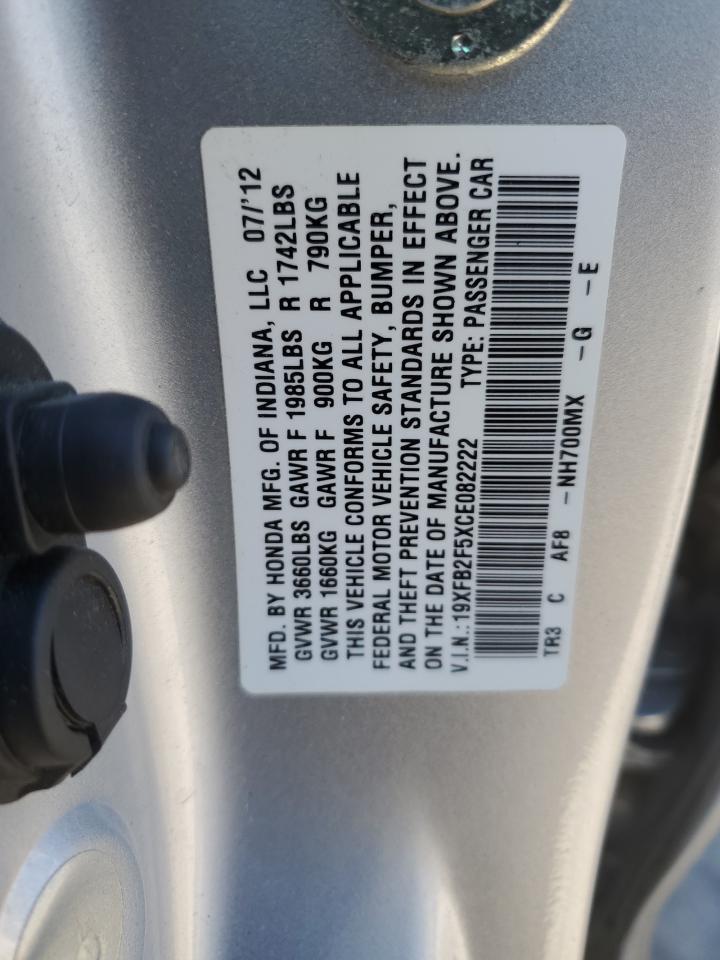 2012 Honda Civic Lx VIN: 19XFB2F5XCE082222 Lot: 88796255