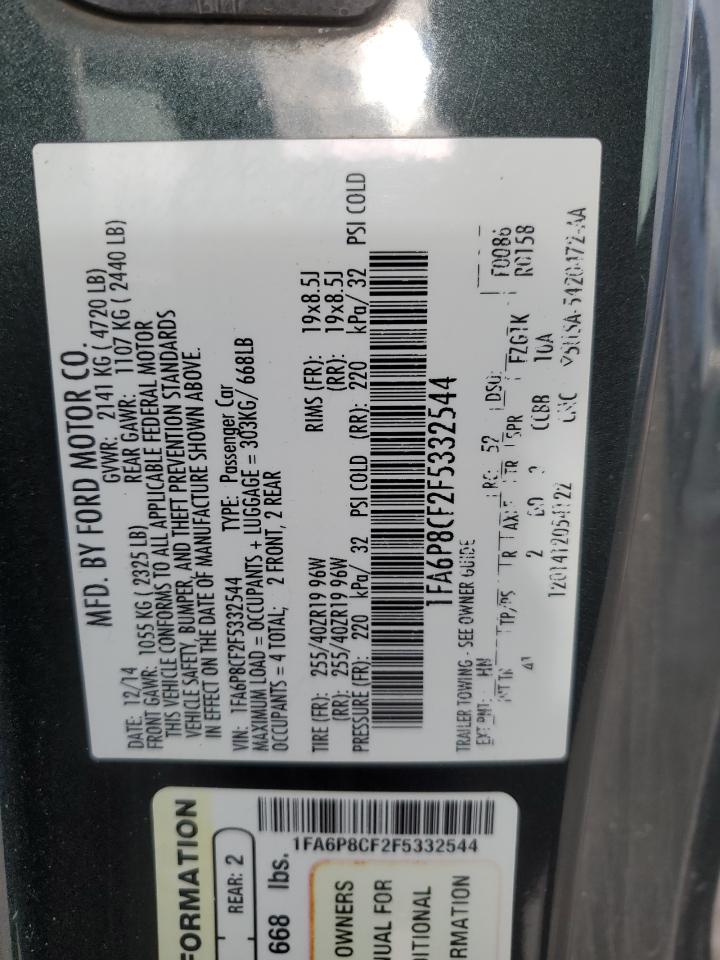 2015 Ford Mustang Gt VIN: 1FA6P8CF2F5332544 Lot: 89193555