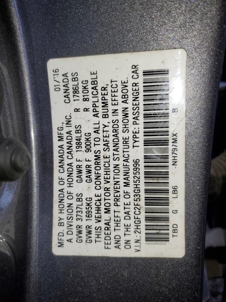 VIN 2HGFC2F53GH525996 2016 HONDA CIVIC no.12