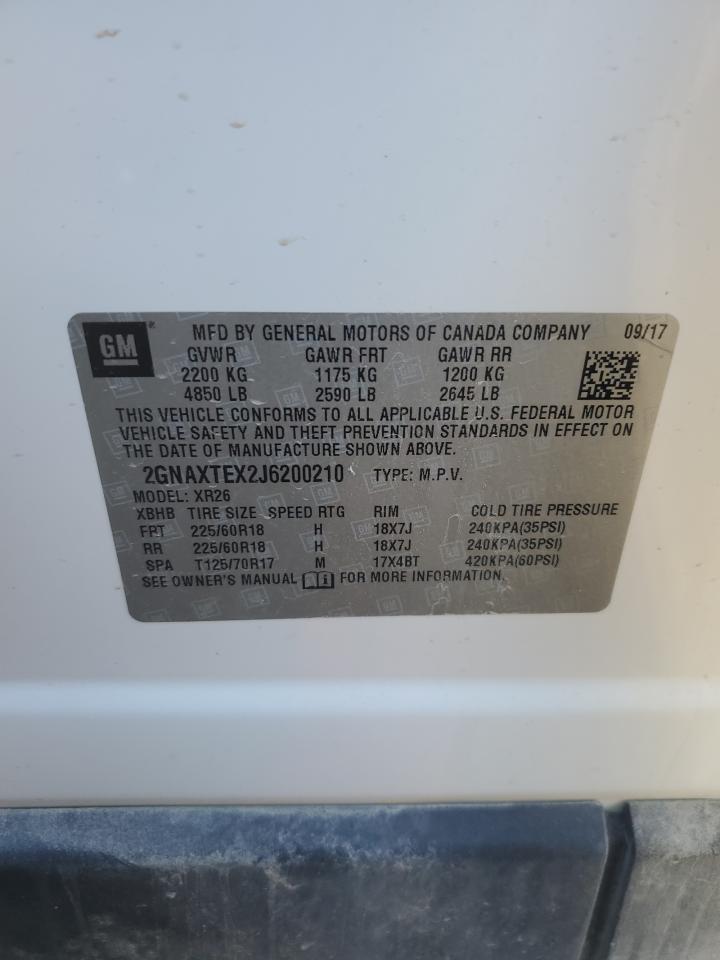 2018 Chevrolet Equinox Lt VIN: 2GNAXTEX2J6200210 Lot: 88508505