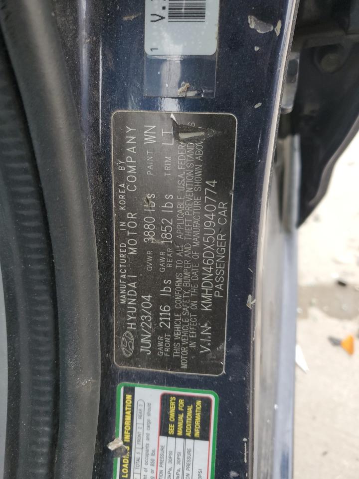 2005 Hyundai Elantra Gls VIN: KMHDN46DX5U940774 Lot: 88683955