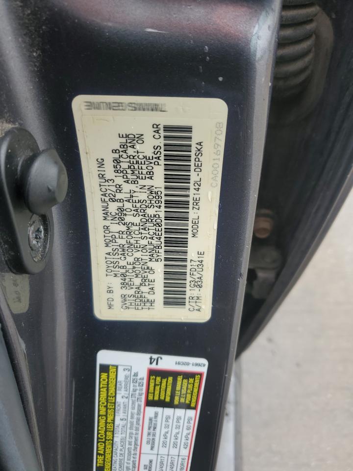 2013 Toyota Corolla Base VIN: 5YFBU4EE0DP149951 Lot: 87977125