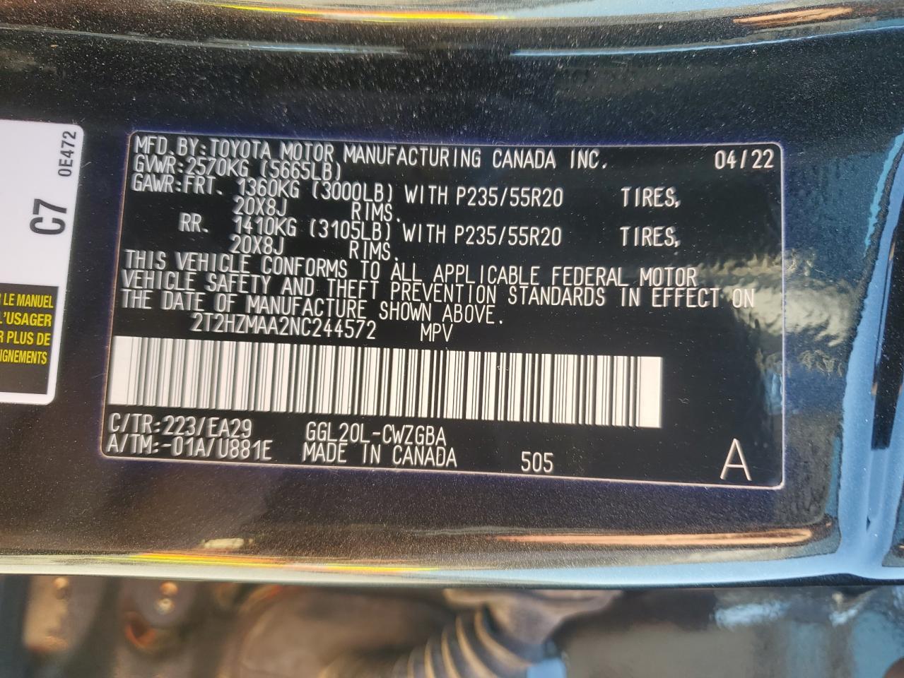 2022 Lexus Rx 350 VIN: 2T2HZMAA2NC244572 Lot: 42523345