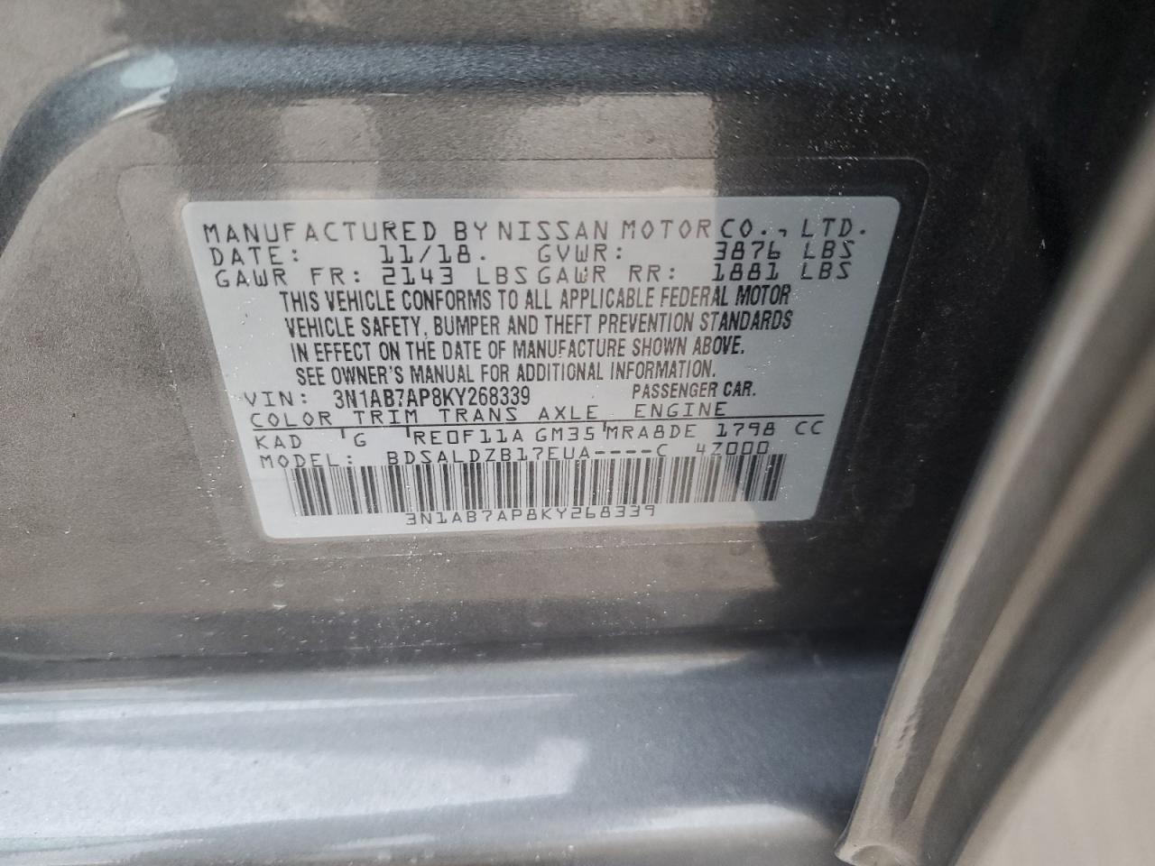 VIN 3N1AB7AP8KY268339 2019 NISSAN SENTRA no.13