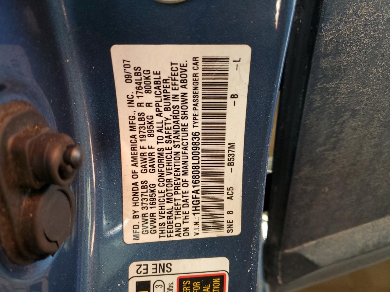 2008 Honda Civic Ex VIN: 1HGFA16808L009836 Lot: 42044435