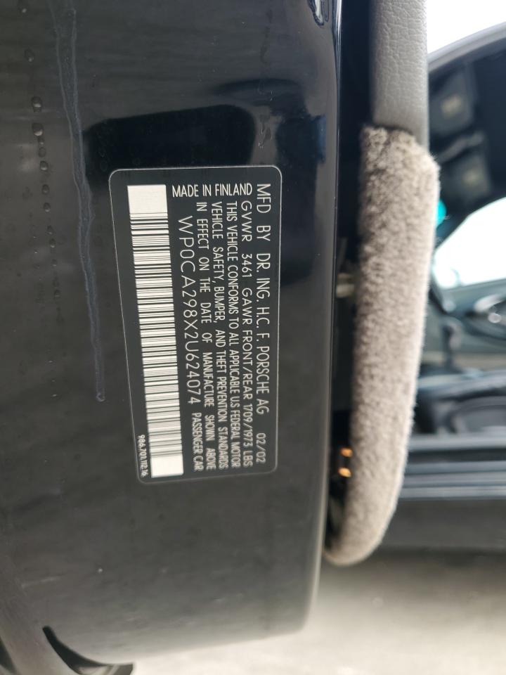 2002 Porsche Boxster VIN: WP0CA298X2U624074 Lot: 42729845