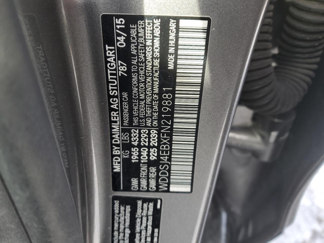 2015 Mercedes-Benz Cla 250 VIN: WDDSJ4EBXFN219881 Lot: 89289045