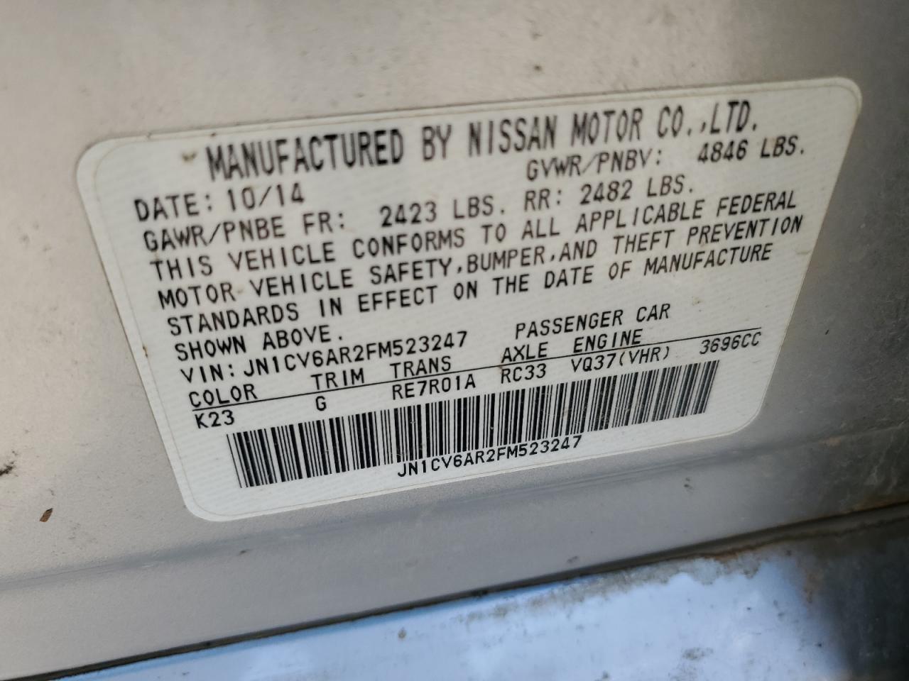 2015 Infiniti Q40 VIN: JN1CV6AR2FM523247 Lot: 88173875