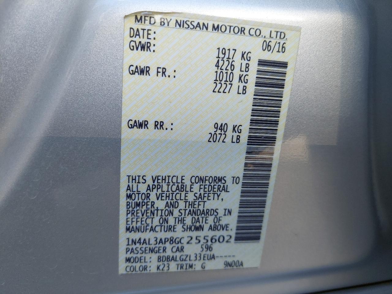 1N4AL3AP8GC255602 - 2016 NISSAN ALTIMA - #41952405