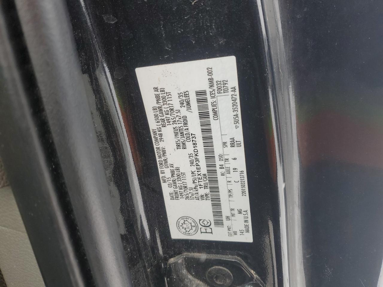 2015 Ford F150 Super Cab VIN: 1FTEX1EP3FKD18737 Lot: 88210355