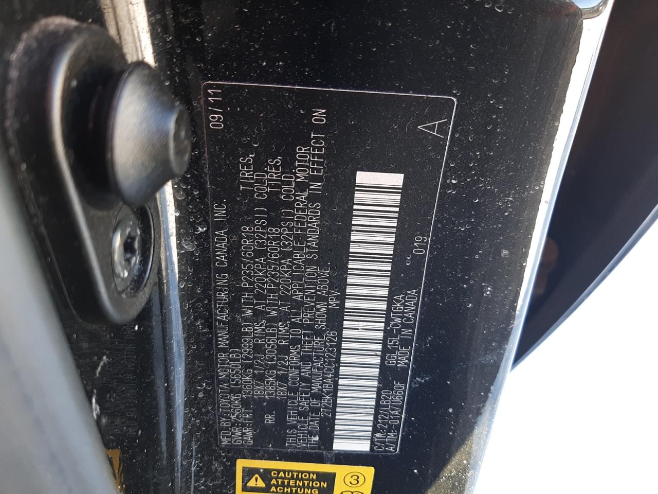 2012 Lexus Rx 350 VIN: 2T2BK1BA4CC123126 Lot: 88401475