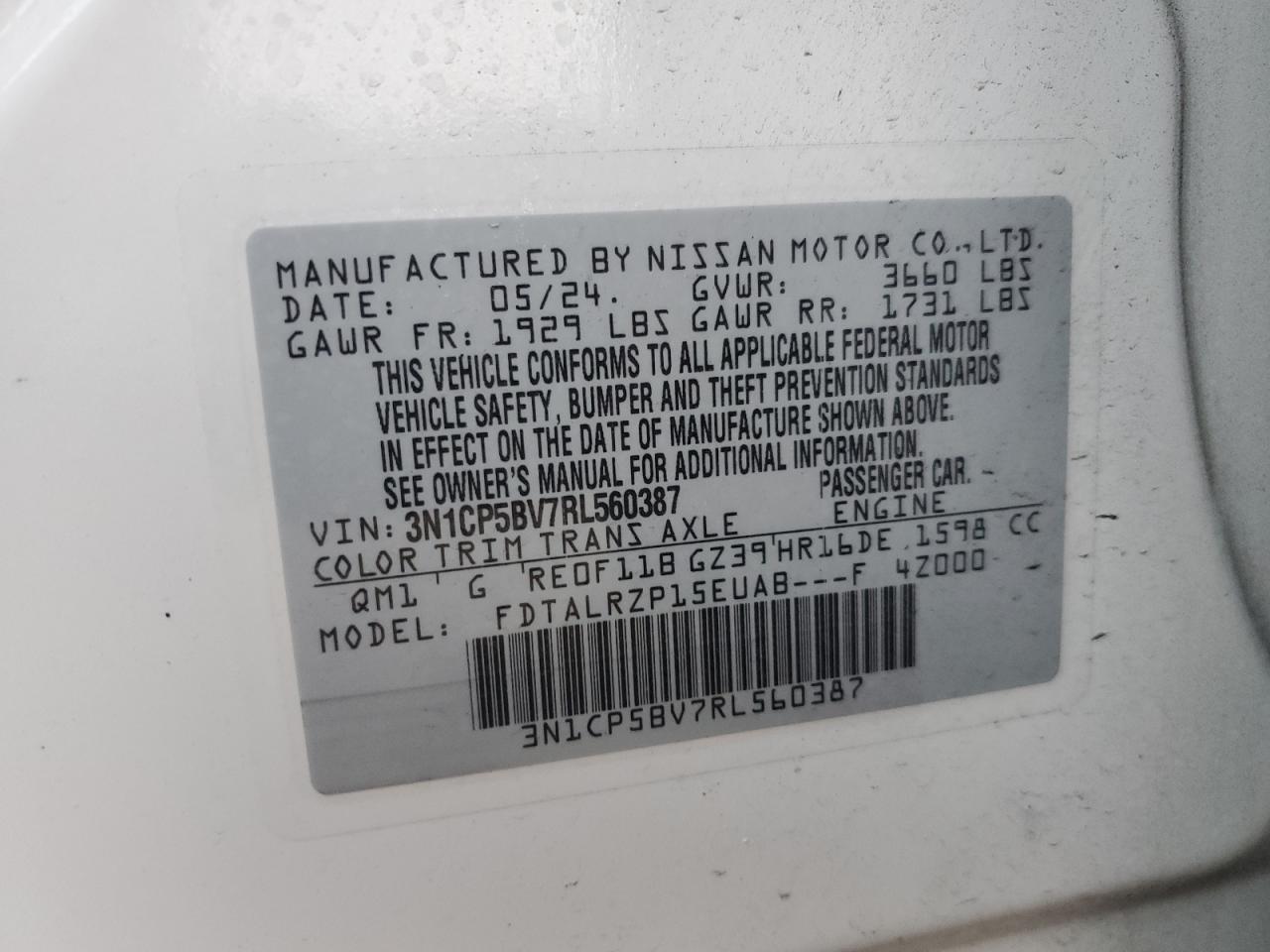 VIN 3N1CP5BV7RL560387 2024 NISSAN KICKS no.13