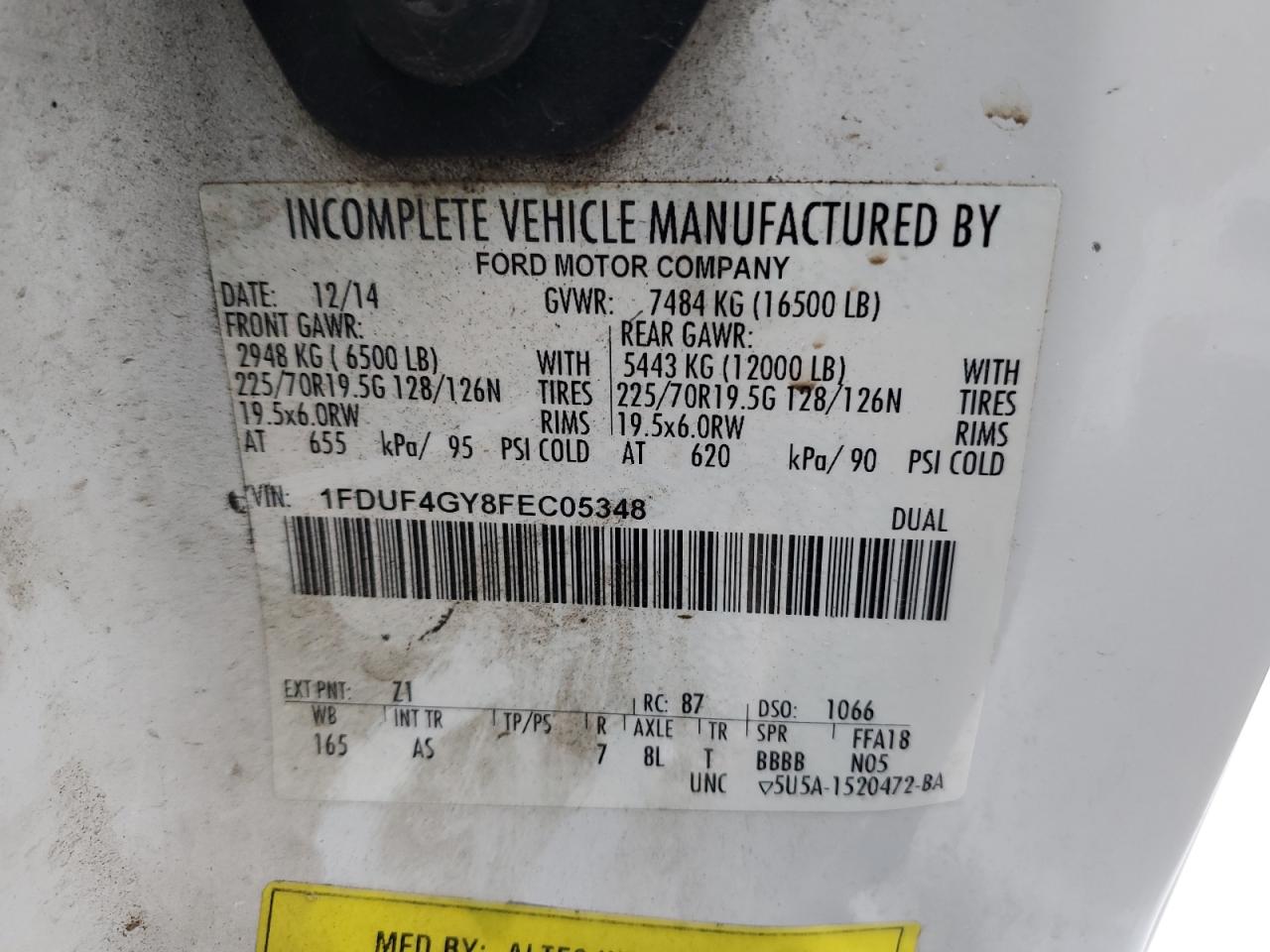 2015 Ford F450 Super Duty VIN: 1FDUF4GY8FEC05348 Lot: 88063585