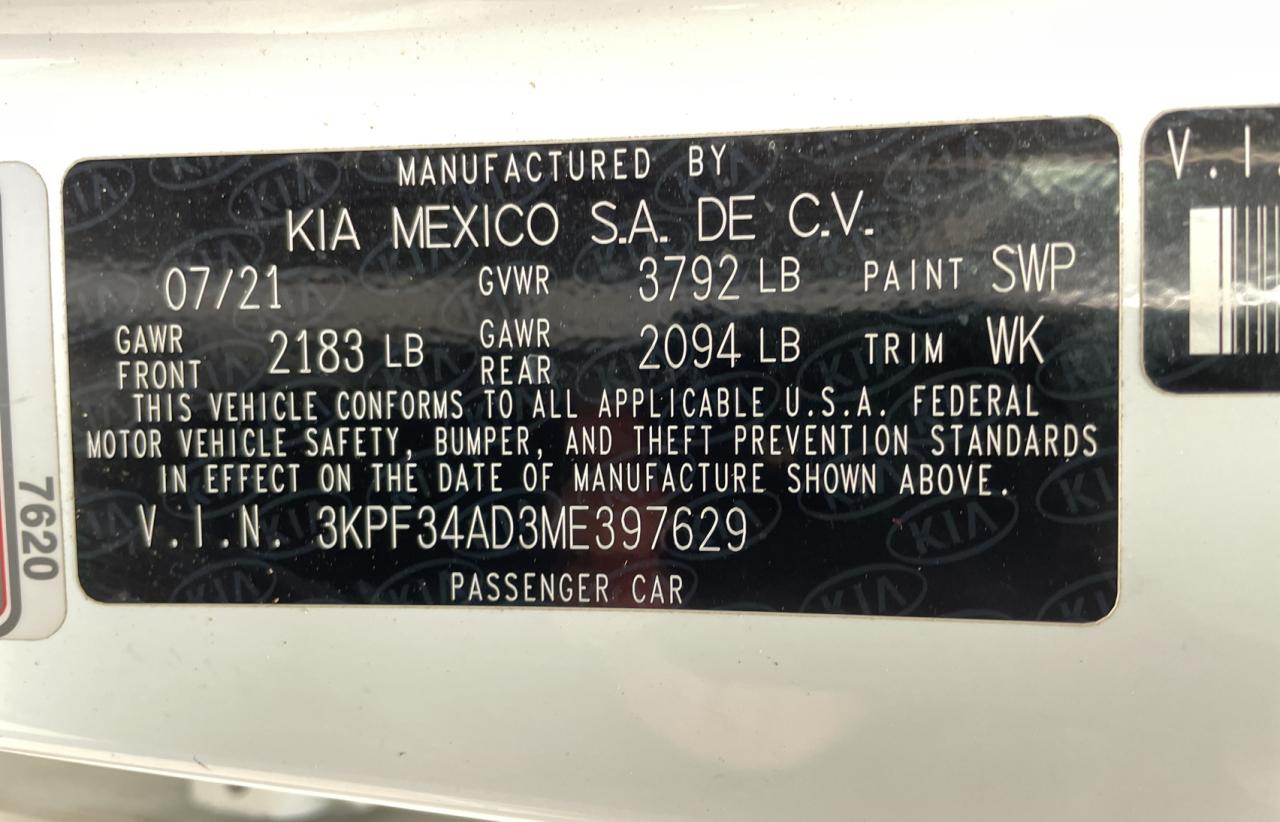 3KPF34AD3ME397629 2021 KIA FORTE - Image 10