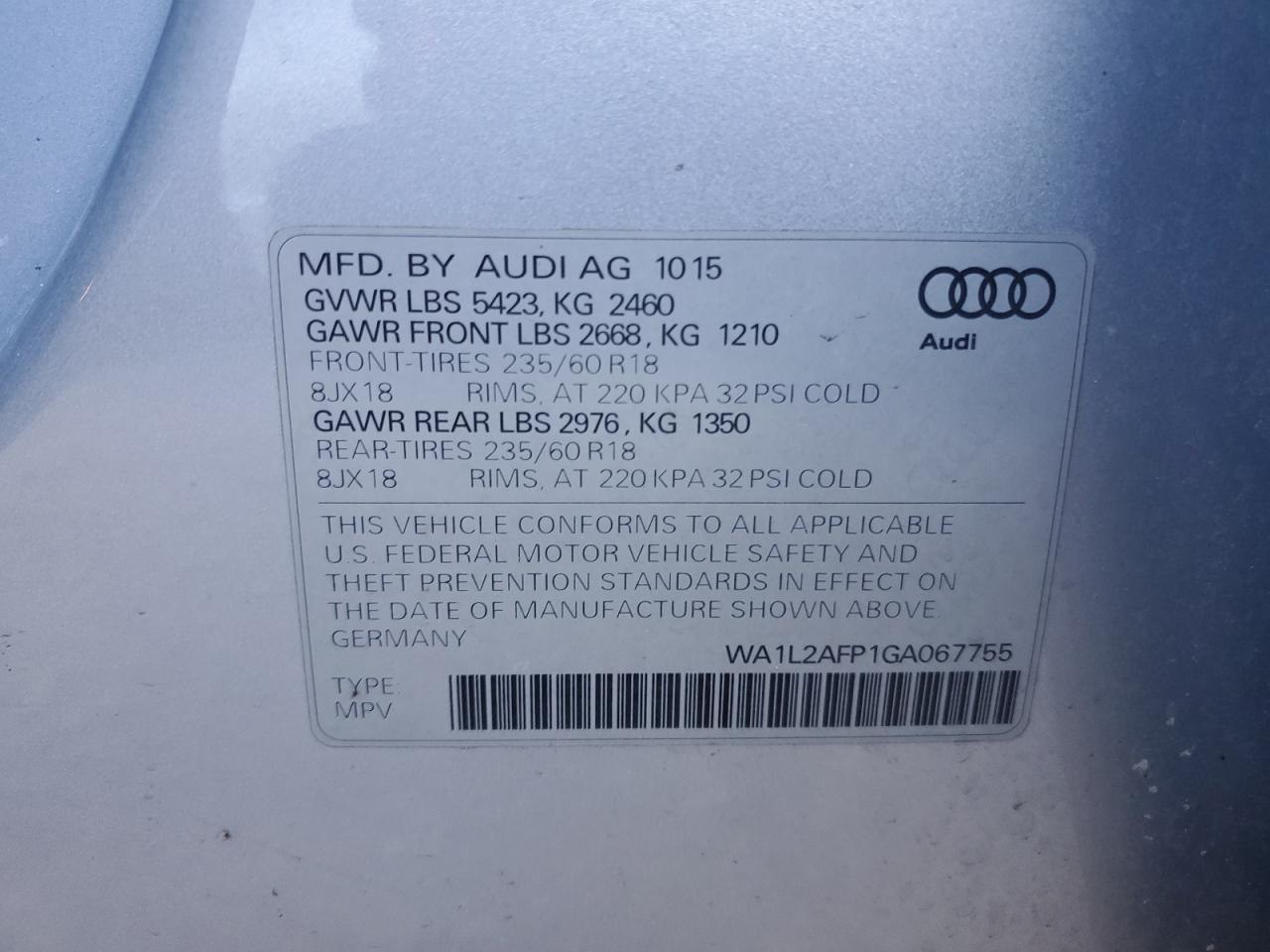 VIN WA1L2AFP1GA067755 2016 AUDI Q5 no.13