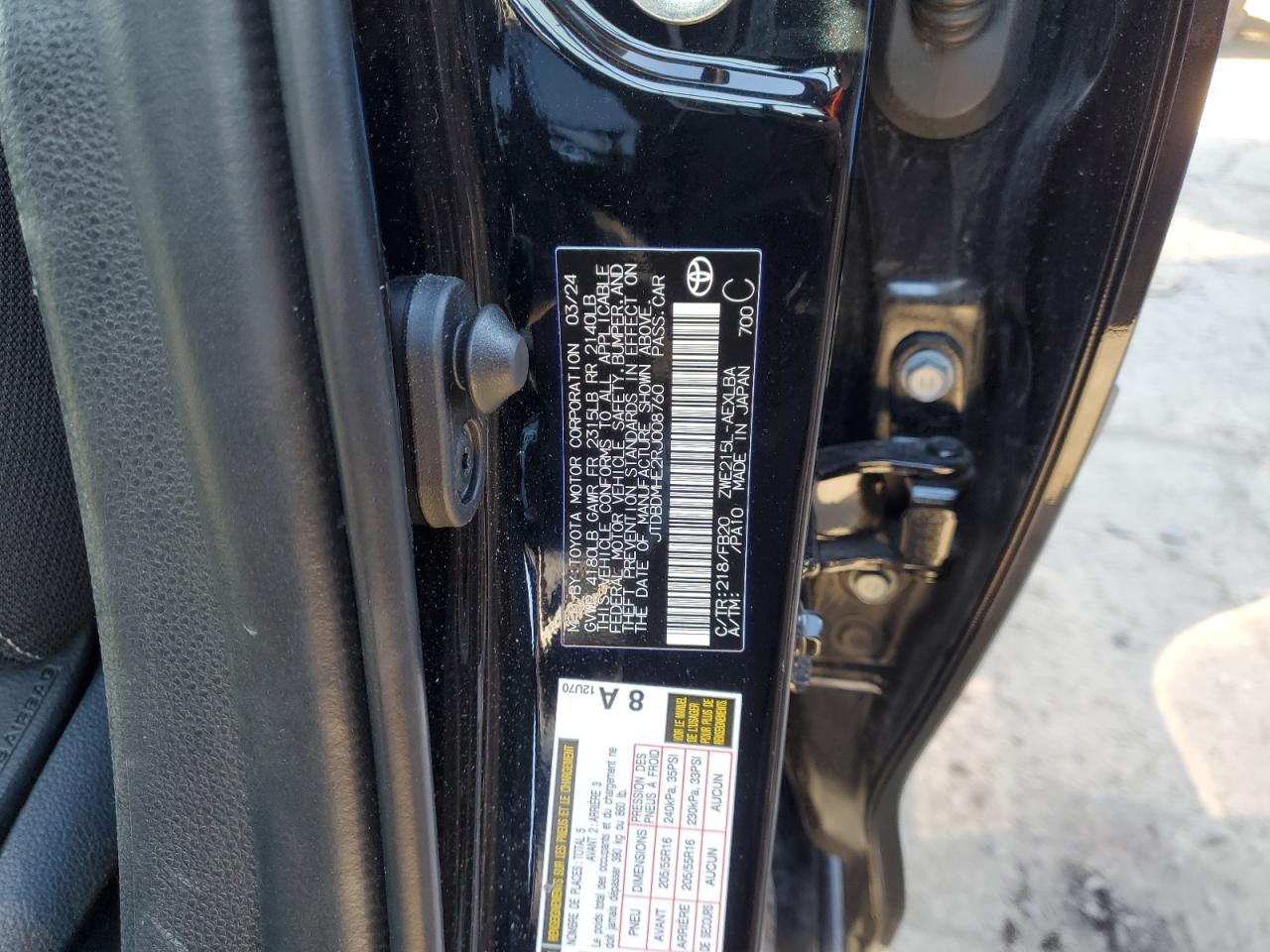 2024 Toyota Corolla Le VIN: JTDBDMHE2RJ008760 Lot: 41588055