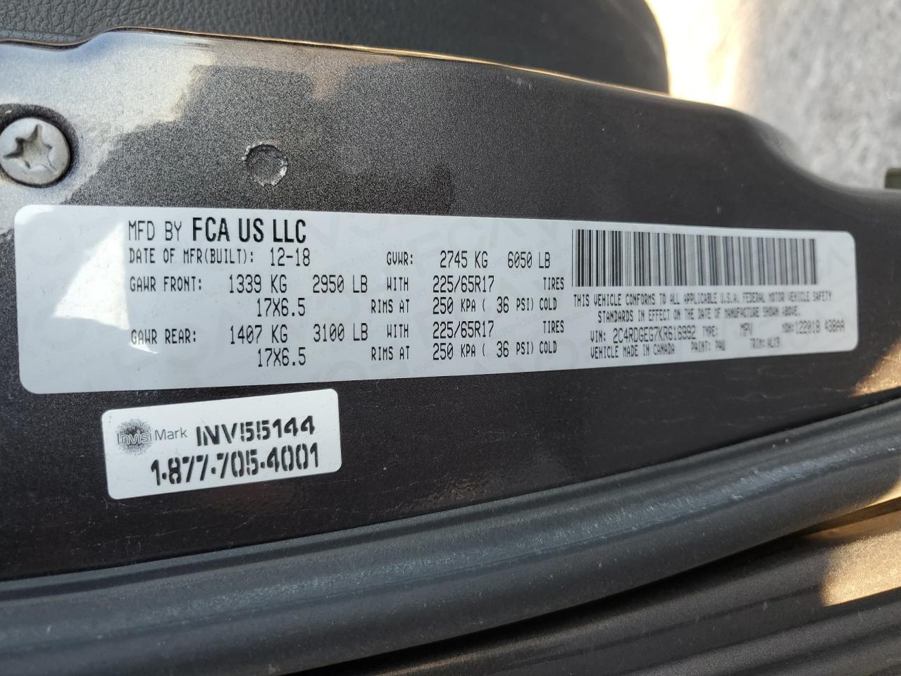 2019 Dodge Grand Caravan Gt VIN: 2C4RDGEG7KR616992 Lot: 88812305