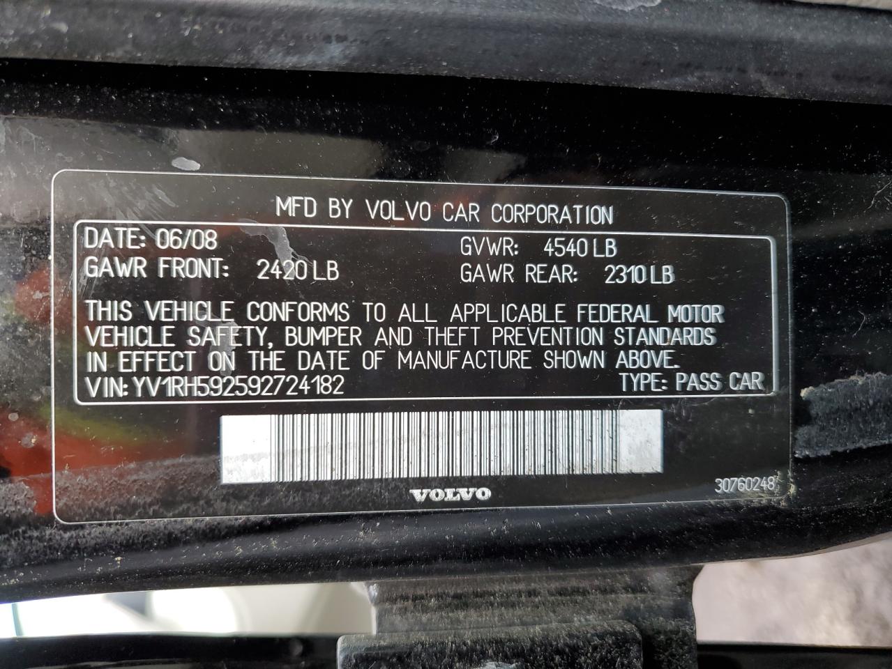 2009 Volvo S60 2.5T VIN: YV1RH592592724182 Lot: 87472324
