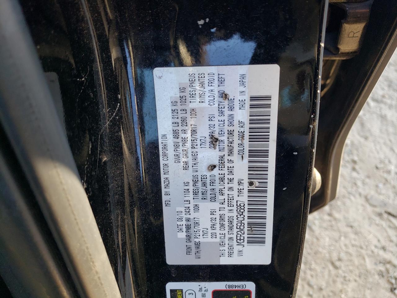 2010 Mazda Cx-7 VIN: JM3ER2W59A0346857 Lot: 60964005