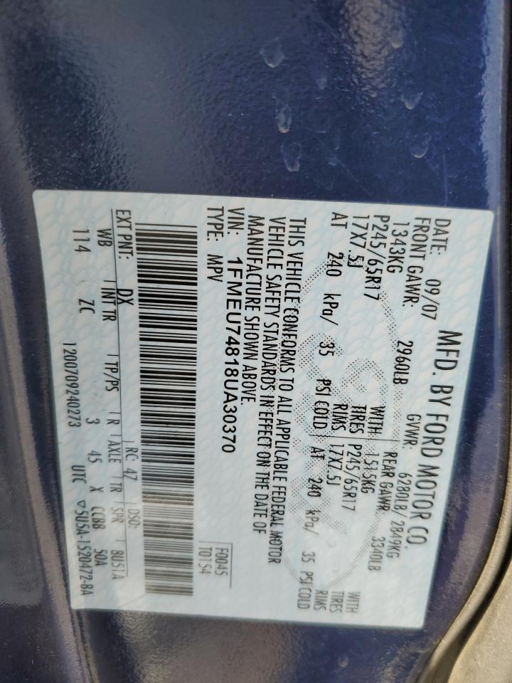 2008 Ford Explorer Eddie Bauer VIN: 1FMEU74818UA30370 Lot: 88144815