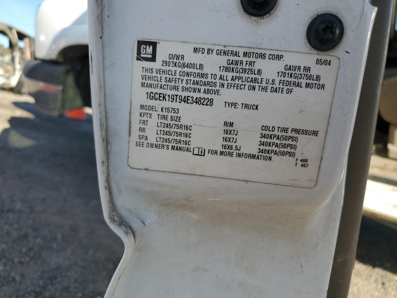 2004 Chevrolet Silverado K1500 VIN: 1GCEK19T94E348228 Lot: 87487444