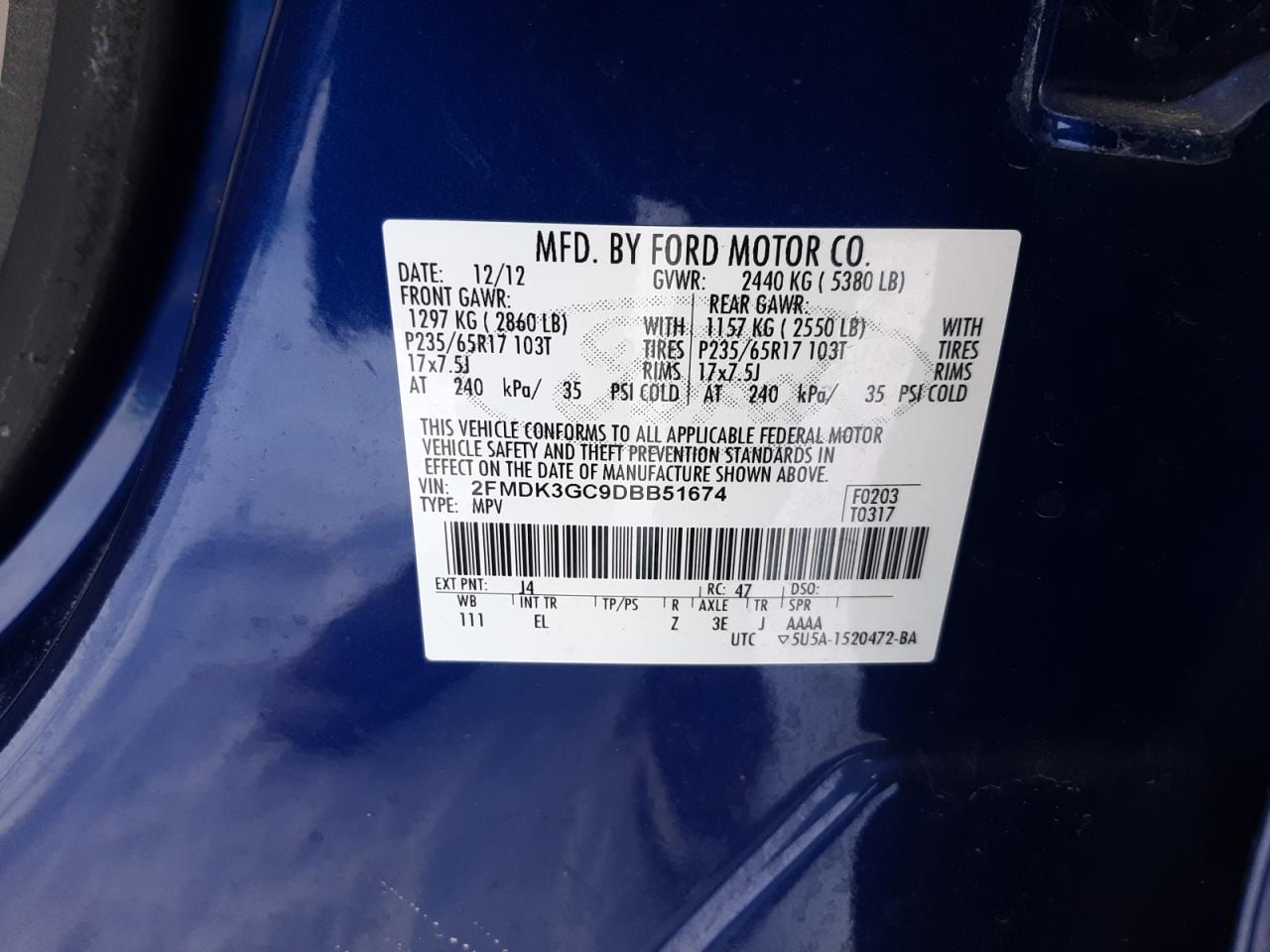 2013 Ford Edge Se VIN: 2FMDK3GC9DBB51674 Lot: 41384295