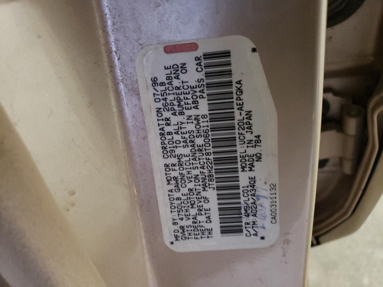 1996 Lexus Ls 400 VIN: JT8BH22F8T0066118 Lot: 42931195