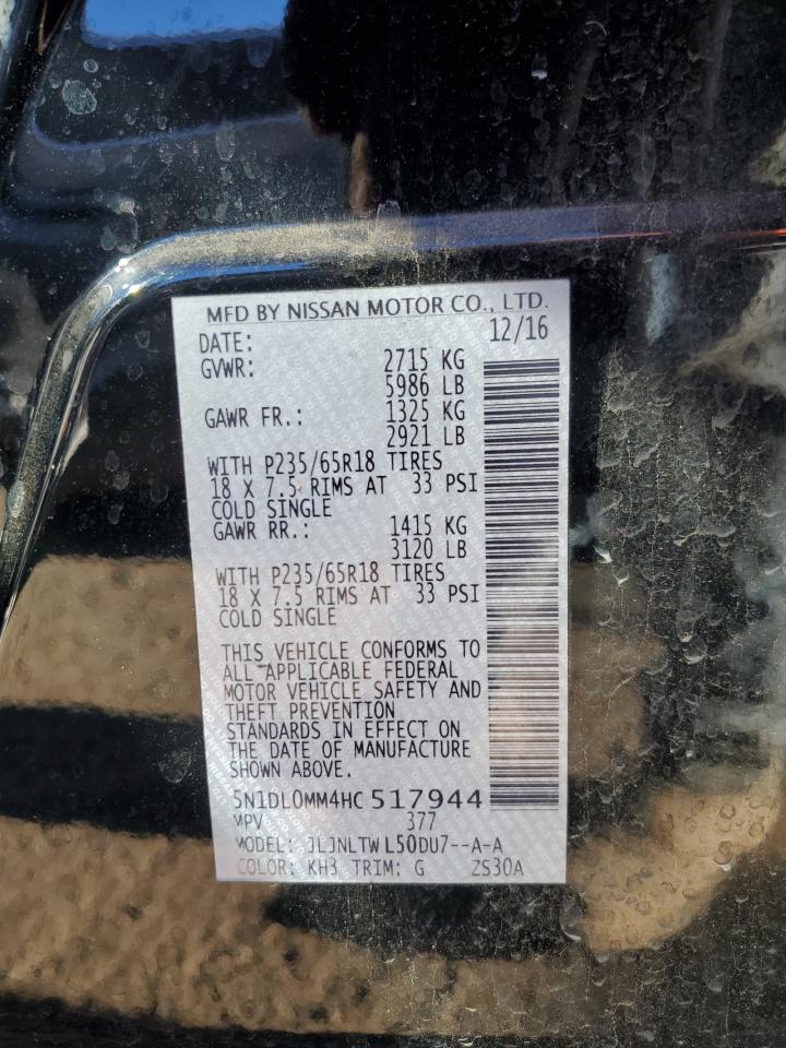 2017 Infiniti Qx60 VIN: 5N1DL0MM4HC517944 Lot: 42239695