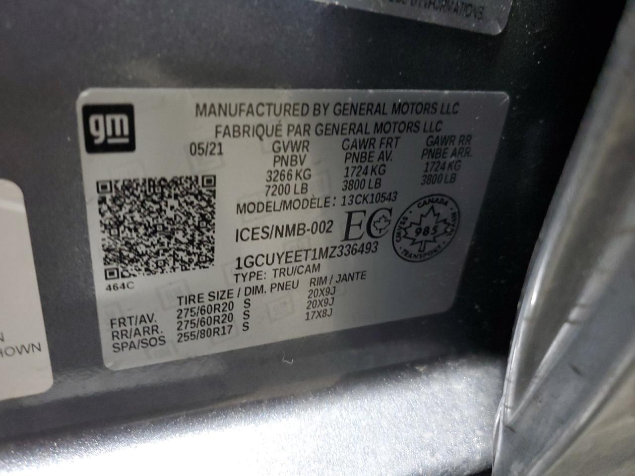 2021 Chevrolet Silverado K1500 Rst VIN: 1GCUYEET1MZ336493 Lot: 88231825