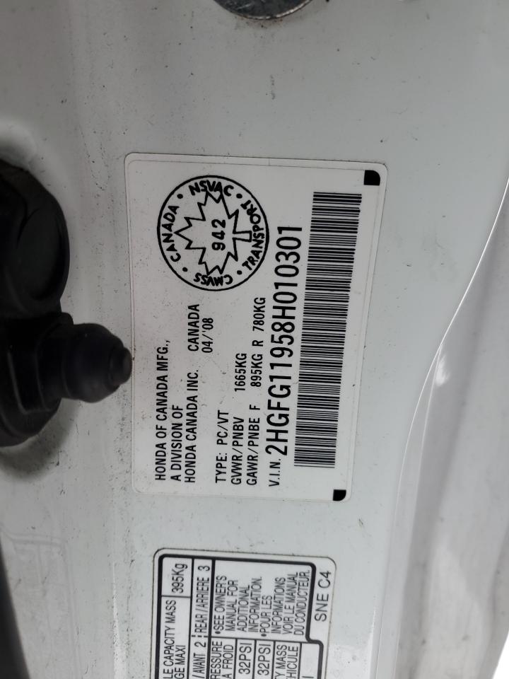 2008 Honda Civic Exl VIN: 2HGFG11958H010301 Lot: 85162644