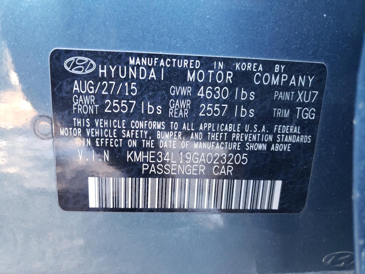 2016 Hyundai Sonata Hybrid VIN: KMHE34L19GA023205 Lot: 87683625