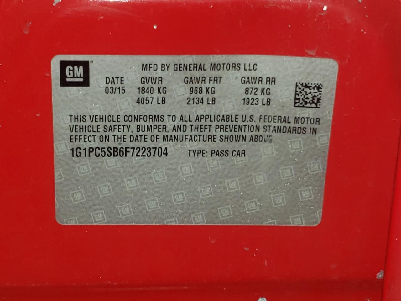 2015 Chevrolet Cruze Lt VIN: 1G1PC5SB6F7223704 Lot: 87922435