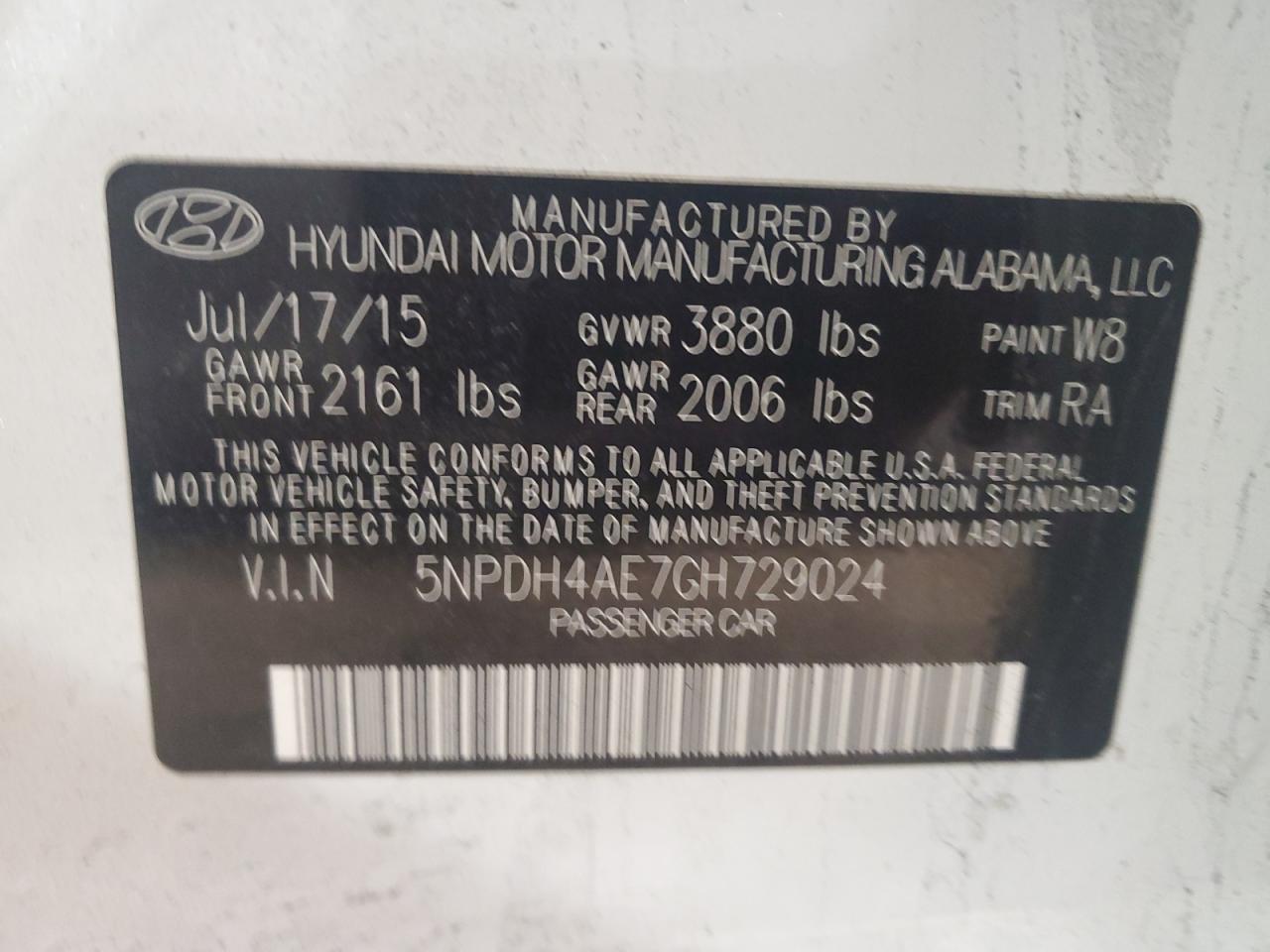 VIN 5NPDH4AE7GH729024 2016 HYUNDAI ELANTRA no.12