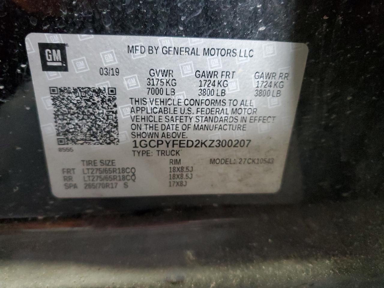 2019 Chevrolet Silverado K1500 Lt Trail Boss VIN: 1GCPYFED2KZ300207 Lot: 88153735