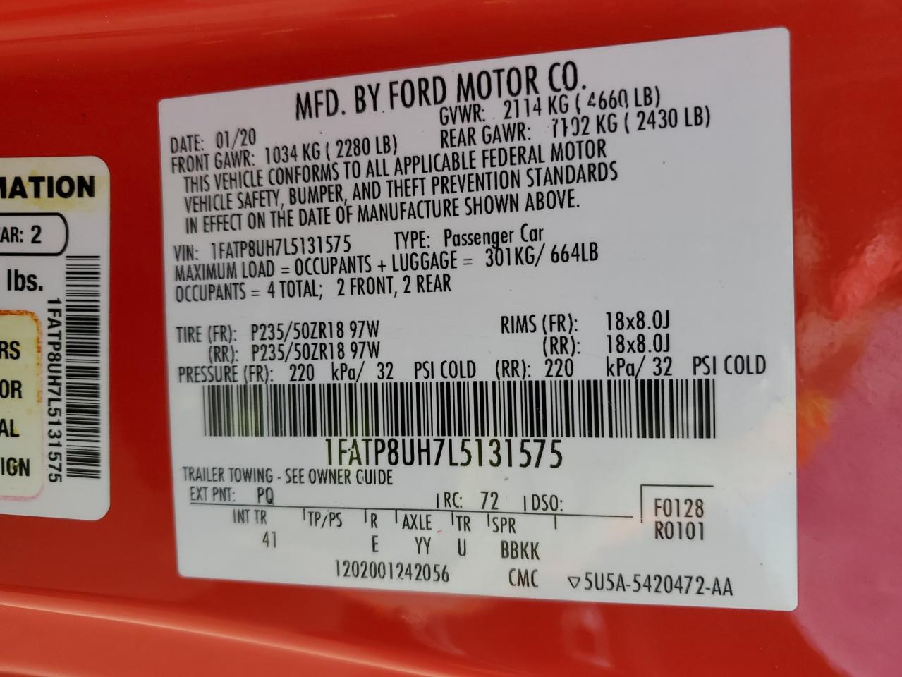 2020 Ford Mustang VIN: 1FATP8UH7L5131575 Lot: 87602675