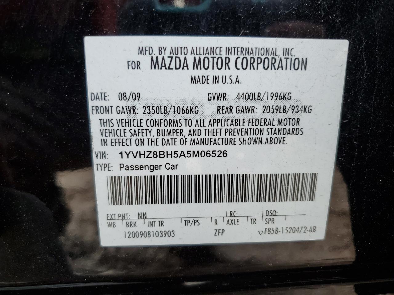 2010 Mazda 6 I VIN: 1YVHZ8BH5A5M06526 Lot: 54730605