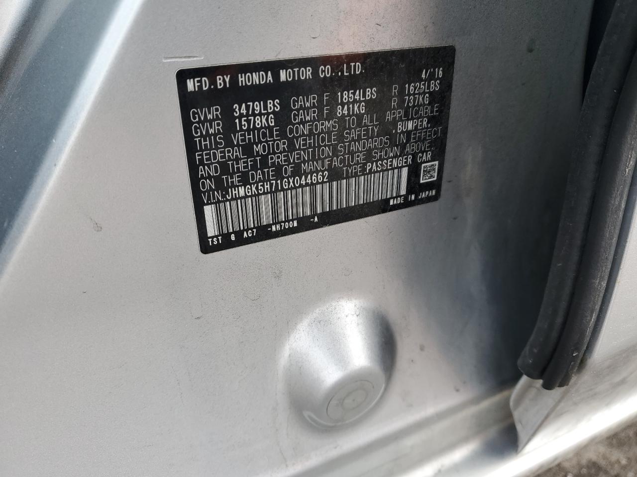 2016 Honda Fit Ex VIN: JHMGK5H71GX044662 Lot: 85525924