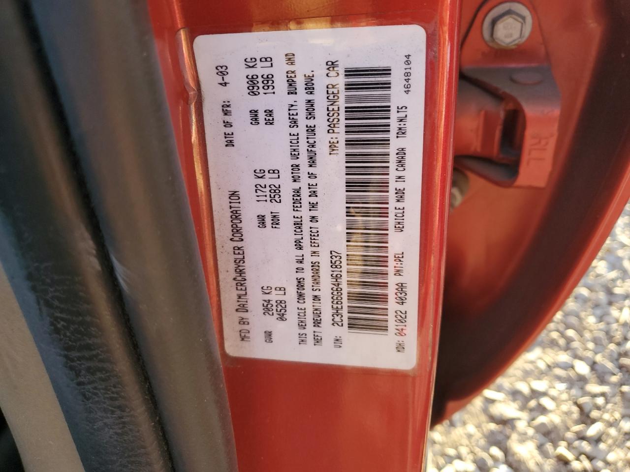 2004 Chrysler 300M VIN: 2C3HE66G64H618537 Lot: 88373975