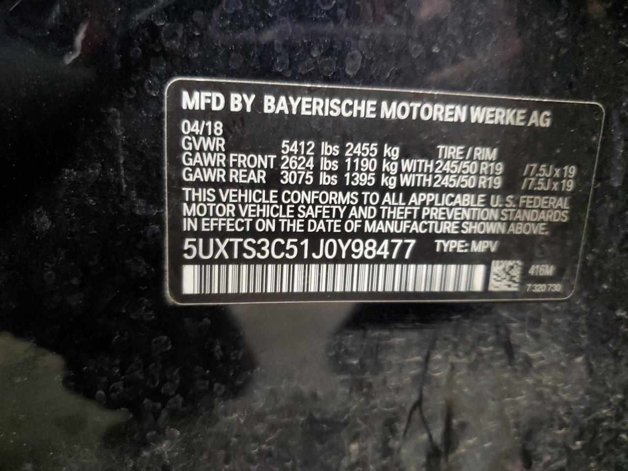 5UXTS3C51J0Y98477 BMW X3 2018. Фото: 13